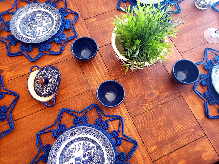 Blue Star Iraca Palm Woven Placemats with Coasters