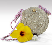Azalea - Iraca Palm Authentic Handmade Round Handbag with pearl accents Wholesale