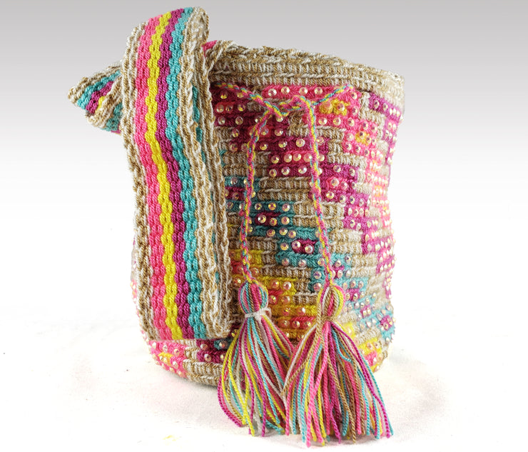 Clara - Wayuu Authentic Mochila Bag Mini with Crystals