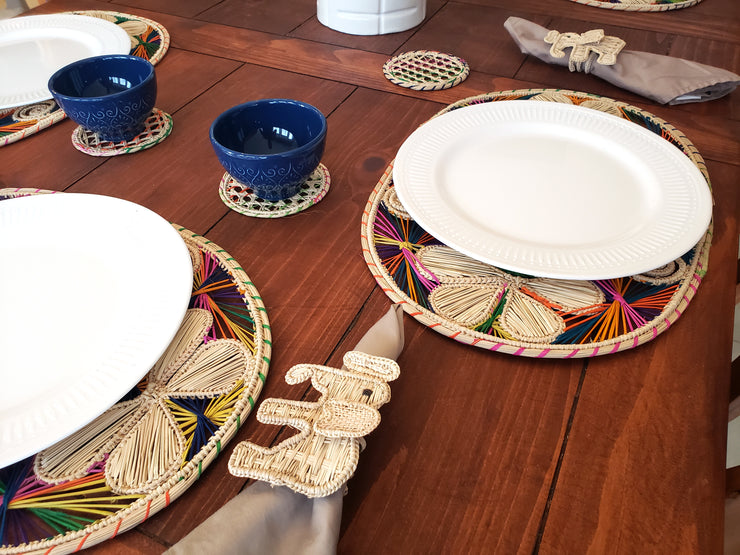 Oval Multicolored Iraca Palm Placemats with Coasters Wholesale