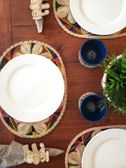 Oval Multicolored Iraca Palm Placemats with Coasters