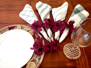 Iraca Palm Woven Round Burgandy and Natural Placemats with Coasters Wholesale