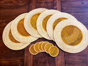 Iraca Palm Woven Burnt Orange Placemats with Coasters