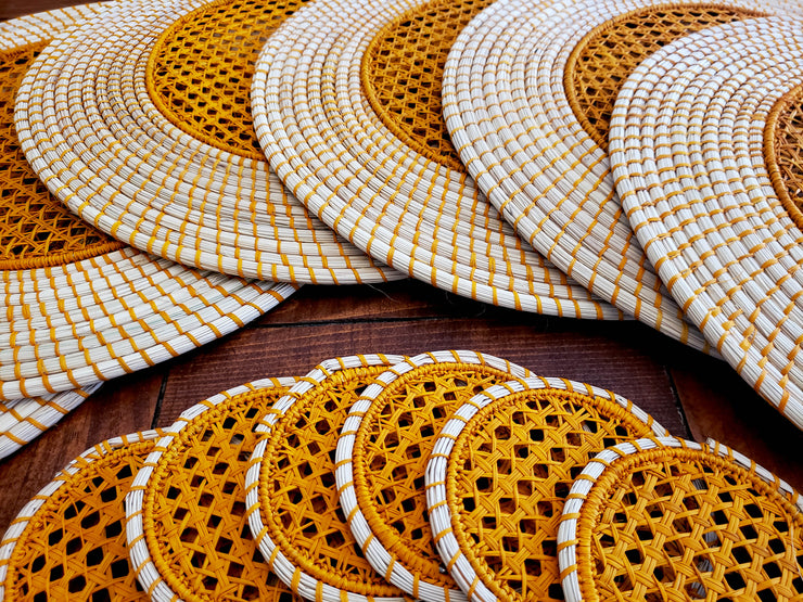 Iraca Palm Woven Burnt Orange Placemats with Coasters Wholesale