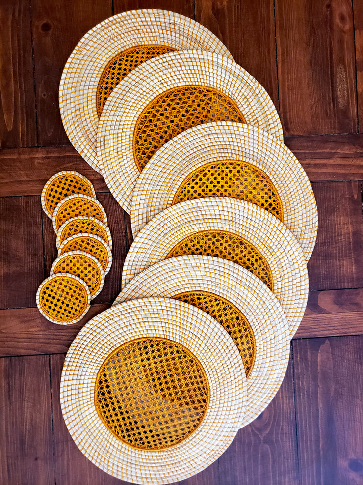 Iraca Palm Woven Burnt Orange Placemats with Coasters