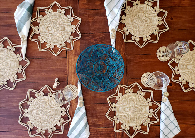 Natural Star Iraca Palm Woven Placemats with Coasters