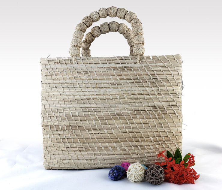 Anabelle - Iraca Palm Authentic Handmade Handbag with tan handle Wholesale