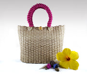 Clásica - Iraca Palm Authentic Handmade Handbag with pink handle