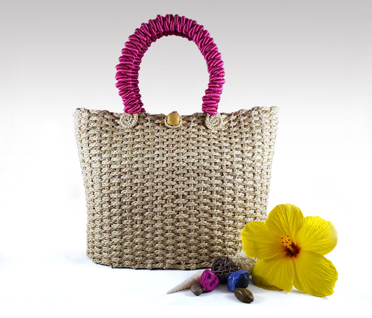 Clásica - Iraca Palm Authentic Handmade Handbag with pink handle Wholesale