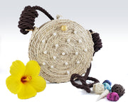 Simone - Iraca Palm Authentic Handmade Round Handbag with pearl accents