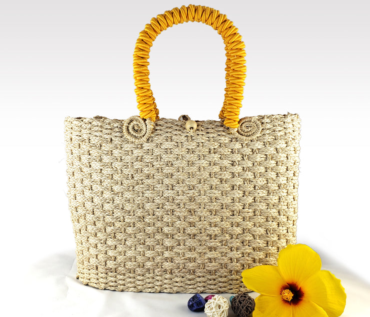 Helena - Mommy and Me Set - Iraca Palm Authentic Handmade Handbag with yellow handle Wholesale