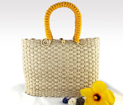 Helena - Iraca Palm Authentic Handmade Handbag with yellow handle Wholesale
