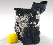 Julia - Black Wayuu Mochila with pearl and embroidered flower accents