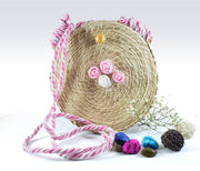 Pastel - Iraca Palm Authentic Handmade Round Handbag with rose accents Wholesale
