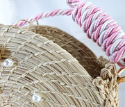 Azalea - Iraca Palm Authentic Handmade Round Handbag with pearl accents