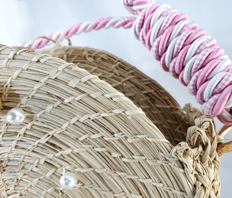 Azalea - Iraca Palm Authentic Handmade Round Handbag with pearl accents Wholesale