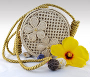 Margarita - Iraca Palm Authentic Handmade Round Handbag with flower accents Wholesale