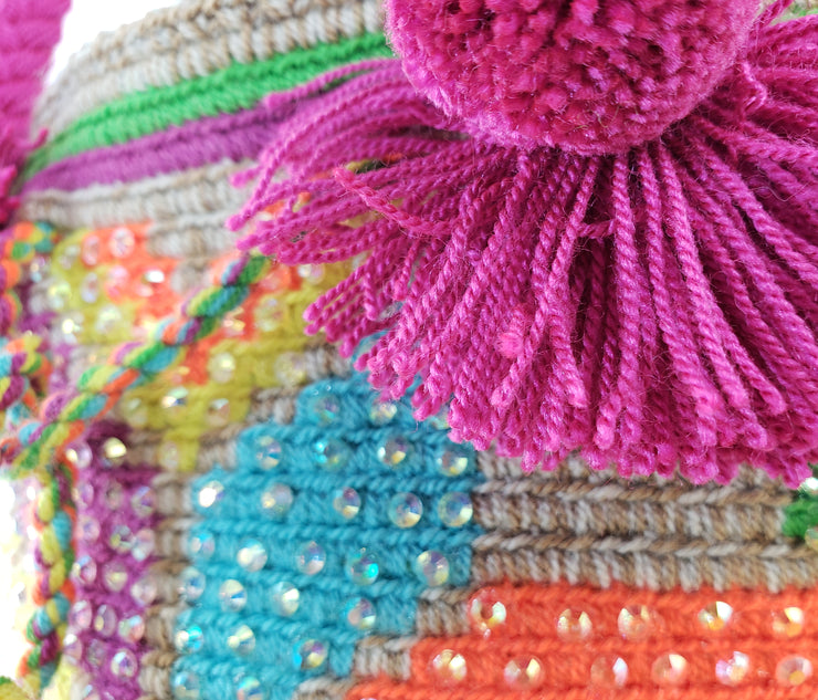Maritza - Small Wayuu Authentic Mochila Bag with crystals Wholesale