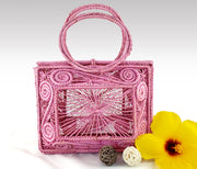 Sofia -  Pink Iraca Palm Handmade Geometric Bag Wholesale